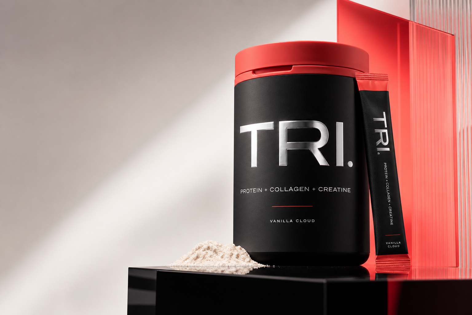 TRI protein, collagen and creatine powder packaging